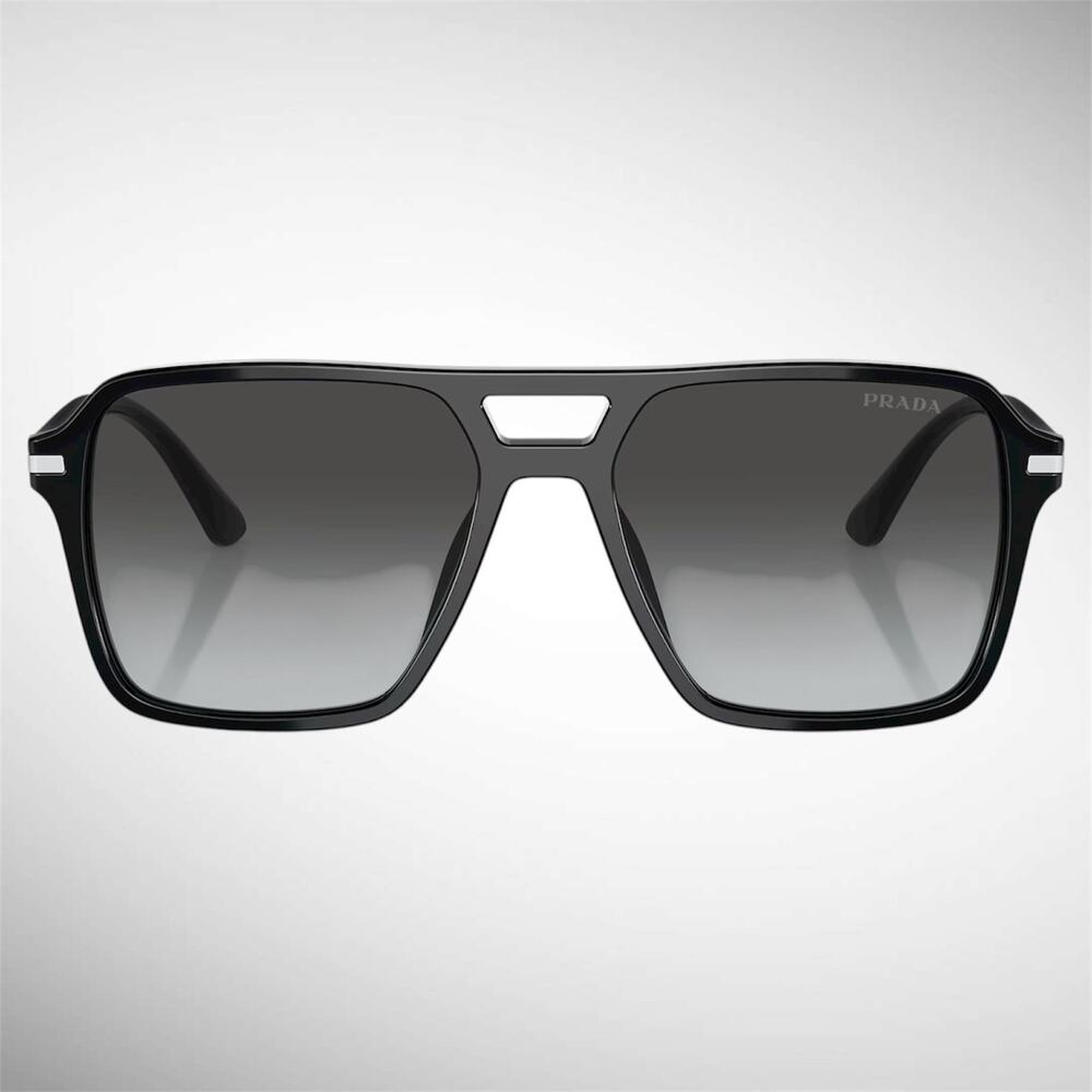 NEW PRADA Sunglasses Black Aviator Pilot 55-17mm Grey Lens Silver Logo - Picture 2 of 6